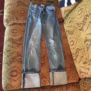 Girls skinny cropped cuffed distressed jean